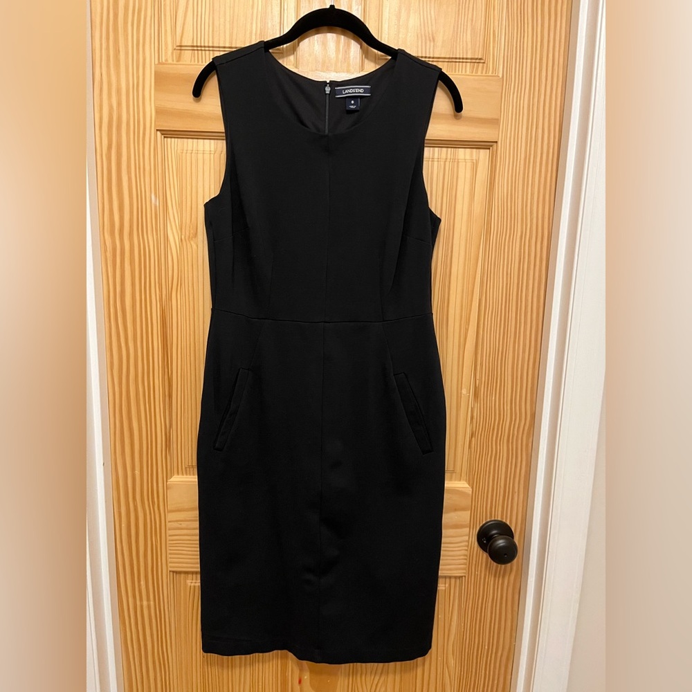Lands' End Black Sleeveless Shift Dress, Women's Size 8, Zipper Closure